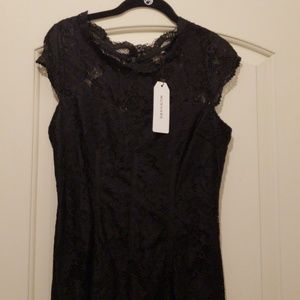 Mushare Black lined lace overlay dress WOT
